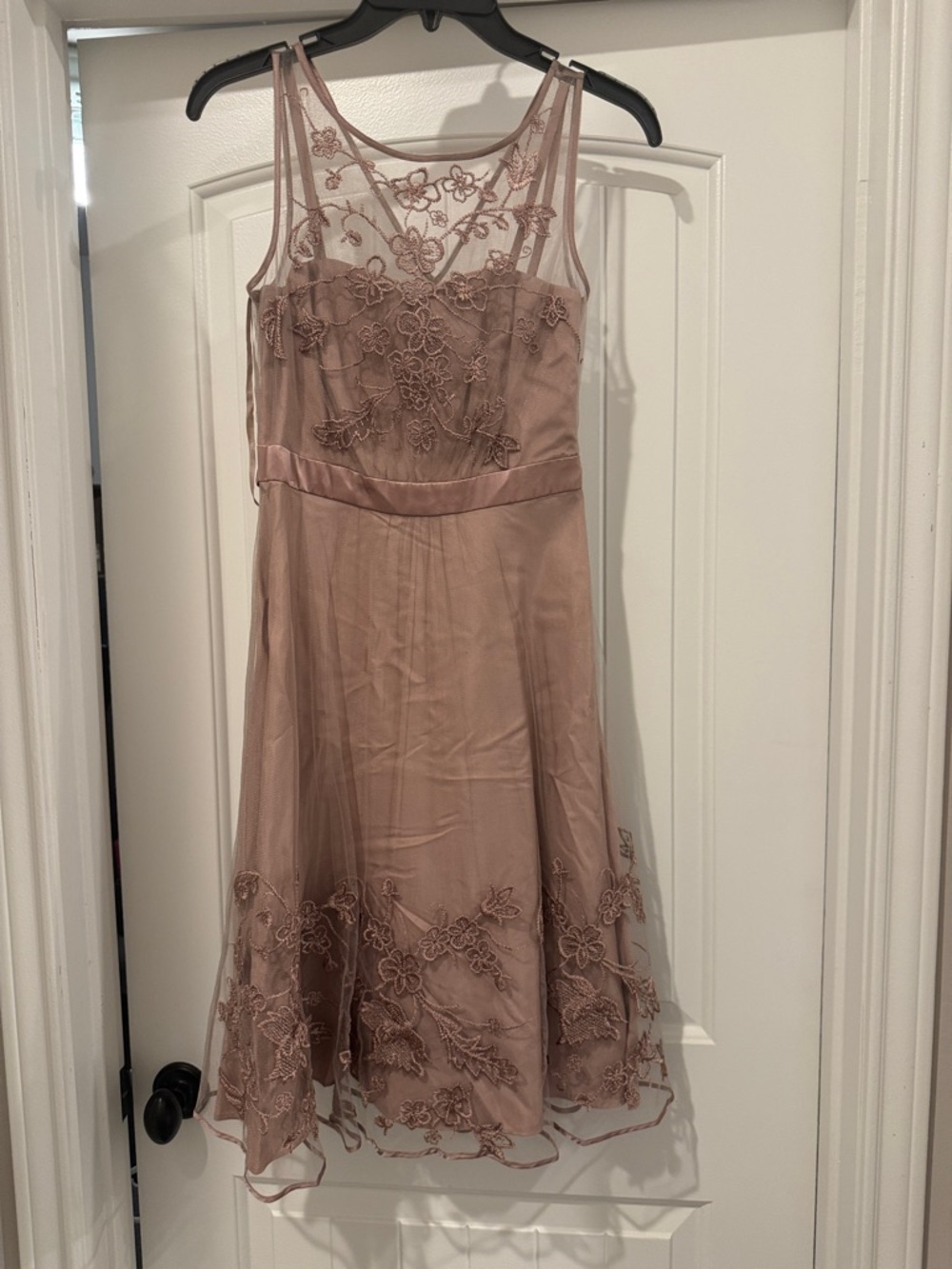 Embroidered Mesh Midi Dress in Dusty Mauve
